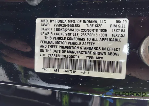 2020 Honda Cr-V Hybrid Ex from USA, damaged, VIN 7FART6H53LE006791